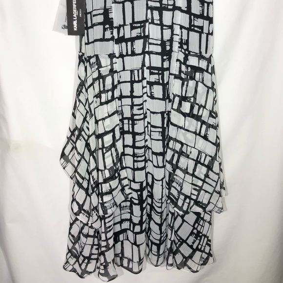 Karl Lagerfeld Paris Print Lace-Trim Tiered Dress - Picture 4 of 14
